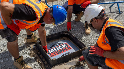 Bateman Groundworks Construction Working Installing MuckStopper Manhole Protection Cover RS675