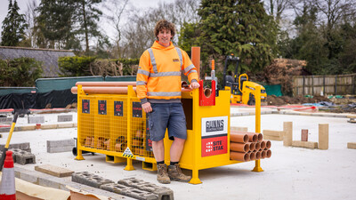 Ollie Gunns of Gunns Contractors standing on site with his SiteStak Workstation for Underground Drainage 