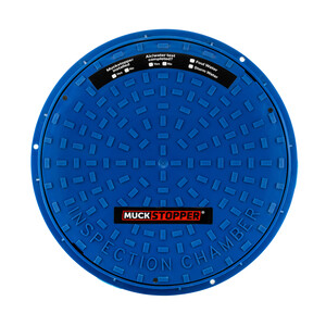 MuckStopper TPU Blue Stormwater Inspection Chamber Cover Top View 